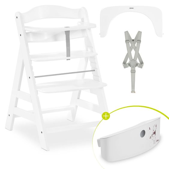 Hauck High Chair Alpha Plus - in the savings set incl. storage basket Winnie Pooh - White