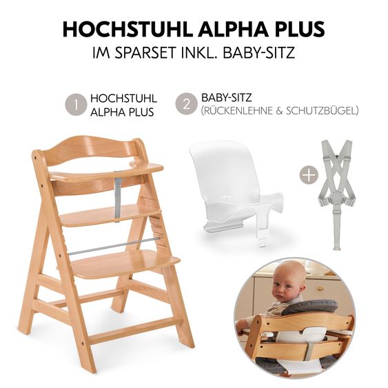 Hauck Hochstuhl Alpha Plus - im Sparset inkl. Baby Seat - Natur
