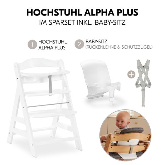 Hauck Hochstuhl Alpha Plus - im Sparset inkl. Baby Seat - White