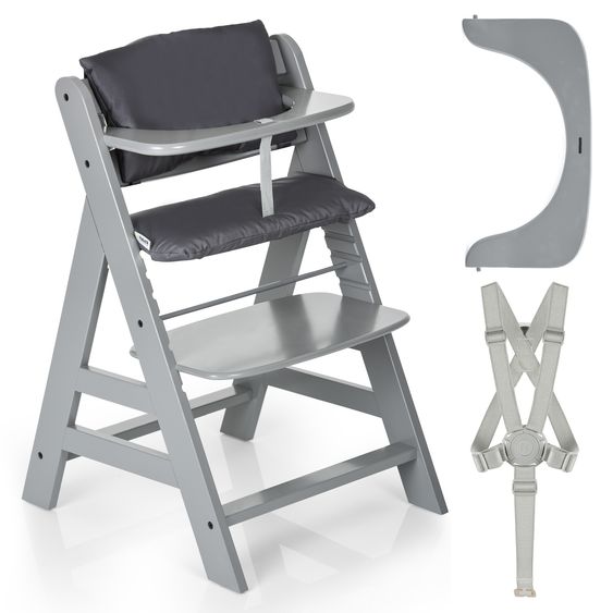 Hauck Hochstuhl Alpha Plus - im Sparset inkl. Sitzkissen Deluxe in Grau - Grey