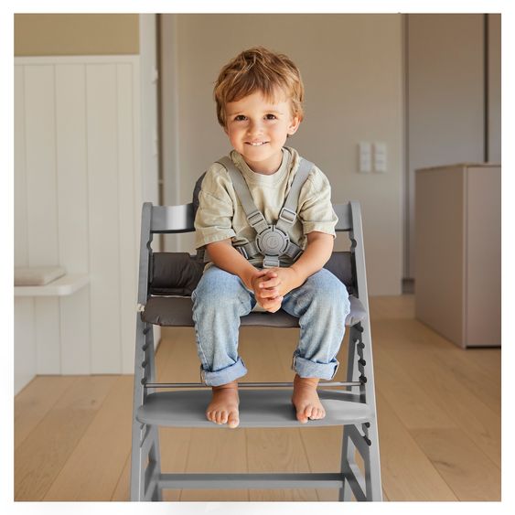 Hauck Hochstuhl Alpha Plus - im Sparset inkl. Sitzkissen Deluxe in Grau - Grey