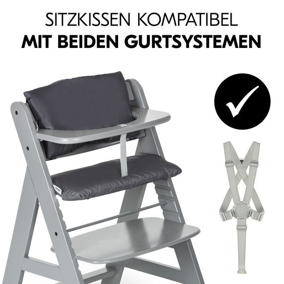 Hauck Hochstuhl Alpha Plus - im Sparset inkl. Sitzkissen Deluxe in Grau - Grey