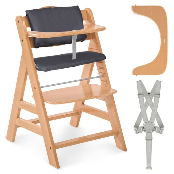 Hauck Hochstuhl Alpha Plus - im Sparset inkl. Sitzkissen Deluxe in Grau - Natur