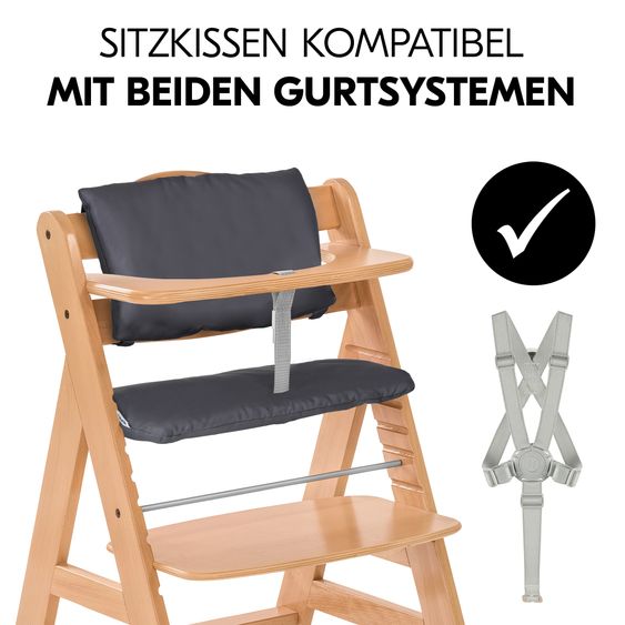 Hauck Hochstuhl Alpha Plus - im Sparset inkl. Sitzkissen Deluxe in Grau - Natur