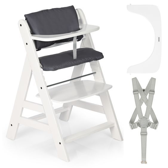 Hauck Hochstuhl Alpha Plus - im Sparset inkl. Sitzkissen Deluxe in Grau - White
