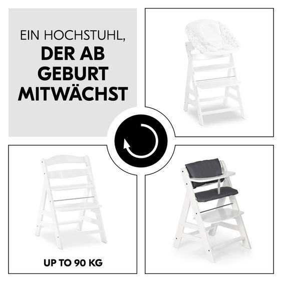 Hauck Hochstuhl Alpha Plus - im Sparset inkl. Sitzkissen Deluxe in Grau - White