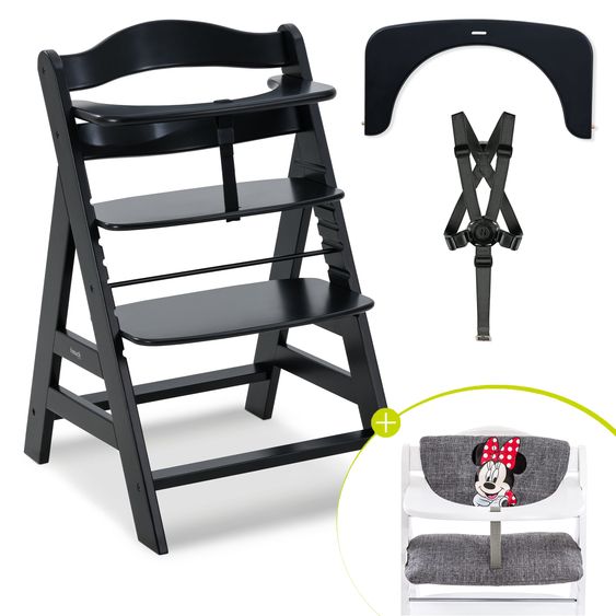 Hauck Hochstuhl Alpha Plus - im Sparset inkl. Sitzkissen Minnie Grey - Disney Deluxe - Black