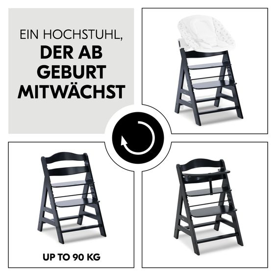 Hauck Hochstuhl Alpha Plus - im Sparset inkl. Sitzkissen Winnie Pooh Grey - Disney Deluxe - Black