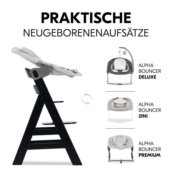 Hauck Hochstuhl Alpha Plus - im Sparset inkl. Sitzkissen Winnie Pooh Grey - Disney Deluxe - Black