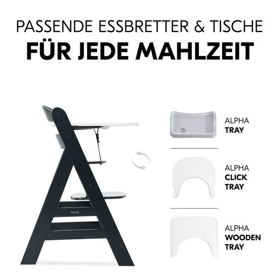 Hauck Hochstuhl Alpha Plus - im Sparset inkl. Sitzkissen Winnie Pooh Grey - Disney Deluxe - Black