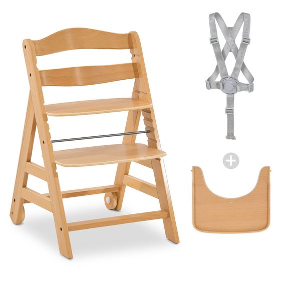 Hauck High chair Alpha Plus Move - with dining board and casters - Nature