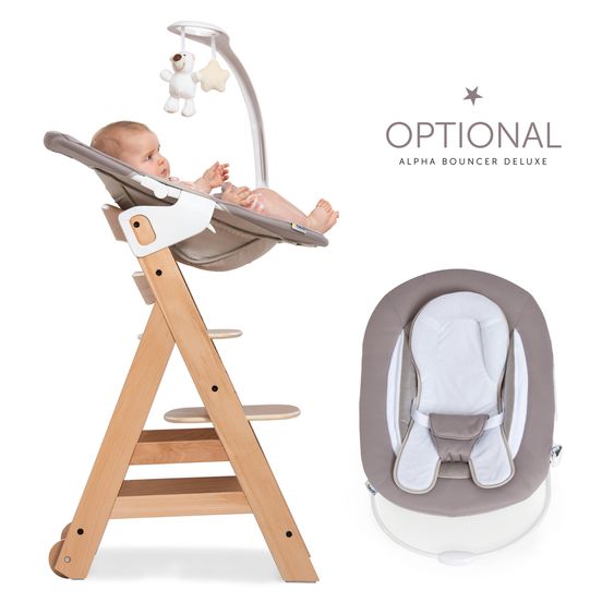 Hauck High chair Alpha Plus Move - with dining board and casters - Nature