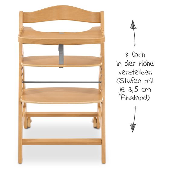 Hauck Hochstuhl Alpha Move - mit Essbrett und Rollen - Natur