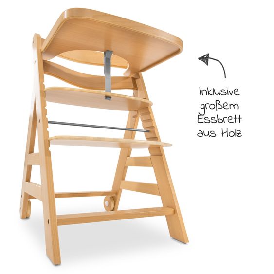 Hauck High chair Alpha Plus Move - with dining board and casters - Nature