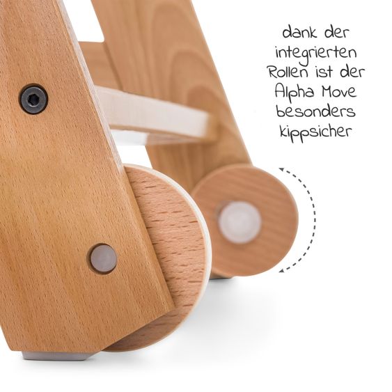 Hauck Hochstuhl Alpha Move Natur - im Sparset inkl. Essbrett, Sitzkissen Deluxe Beige und 2x Silikonteller