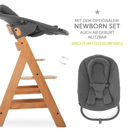 Hauck Hochstuhl Alpha Move Natur - im Sparset inkl. Essbrett, Sitzkissen Deluxe Beige und 2x Silikonteller