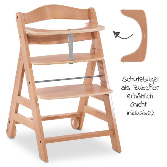 Hauck Hochstuhl Alpha Move Natur - im Sparset inkl. Essbrett, Sitzkissen Deluxe Beige und 2x Silikonteller