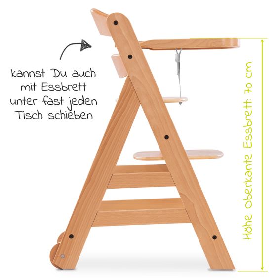 Hauck Hochstuhl Alpha Move Natur - im Sparset inkl. Essbrett, Sitzkissen Deluxe Beige und 2x Silikonteller