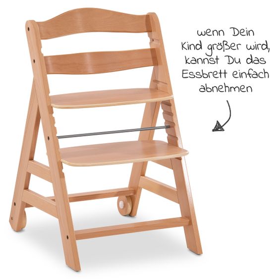 Hauck Hochstuhl Alpha Move Natur - im Sparset inkl. Essbrett, Sitzkissen Deluxe Beige und 2x Silikonteller