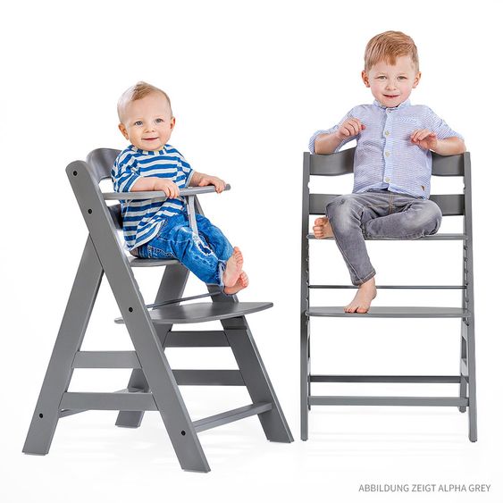 Hauck High chair Alpha Plus Nature - in economy set incl. seat cushion Jersey Charcoal