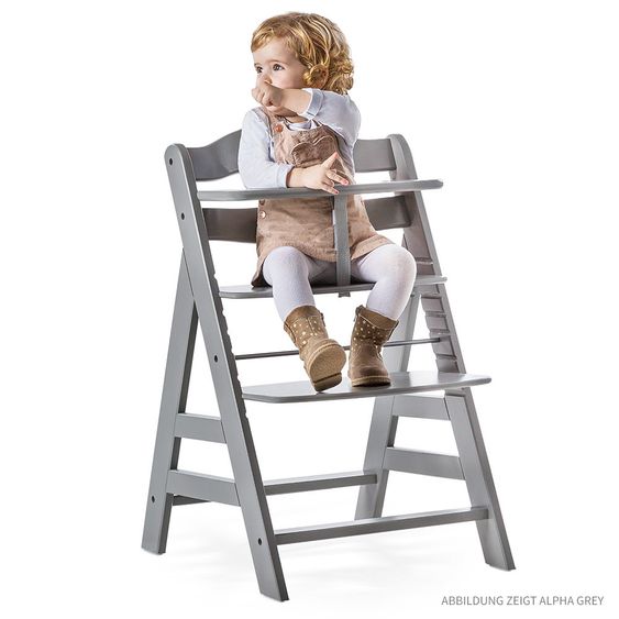 Hauck High chair Alpha Plus Nature - in economy set incl. seat cushion Jersey Charcoal