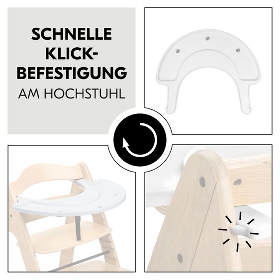 Hauck Hochstuhl Alpha Plus Natur im Sparset - inkl. Sitzkissen + Play Tray Basis + Spielring Play Catching mit 3 Stoff-Figuren