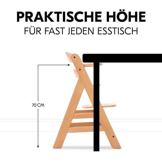 Hauck Hochstuhl Alpha Plus Natur im Sparset - inkl. Sitzkissen + Play Tray Basis + Spielring Play Catching mit 3 Stoff-Figuren