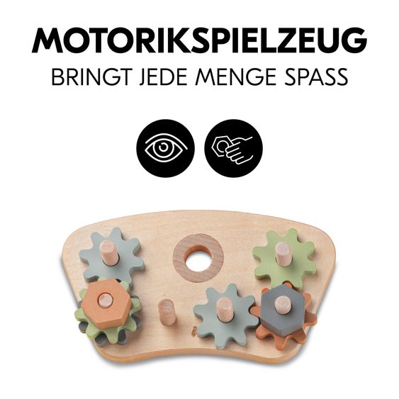 Hauck Hochstuhl Alpha Plus Natur im Sparset - inkl. Sitzkissen + Play Tray Basis + Spielzeug Play Repairing mit Zahnrädern & Muttern