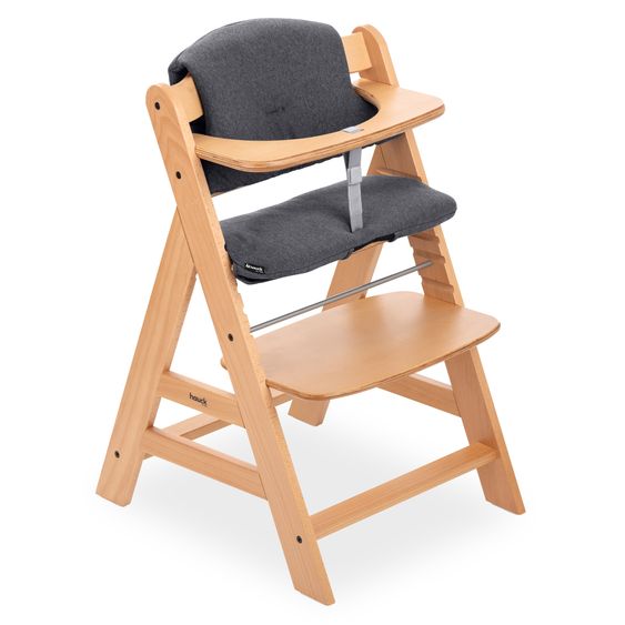 Hauck Alpha Plus natural high chair in economy set - incl. seat cushion + Play Tray base + Play Planting toy with Flowers motor activity board