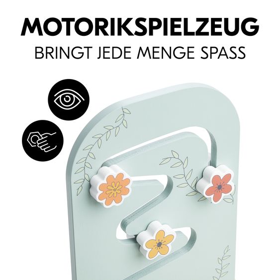 Hauck Hochstuhl Alpha Plus Natur im Sparset - inkl. Sitzkissen + Play Tray Basis + Spielzeug Play Planting mit Motorikbrett Flowers