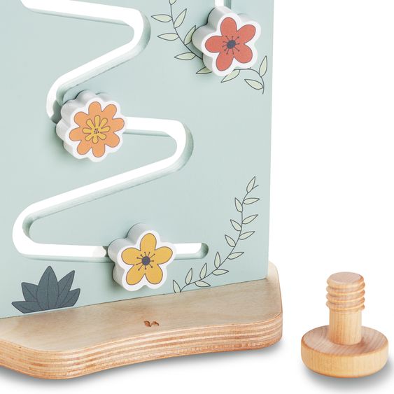 Hauck Hochstuhl Alpha Plus Natur im Sparset - inkl. Sitzkissen + Play Tray Basis + Spielzeug Play Planting mit Motorikbrett Flowers