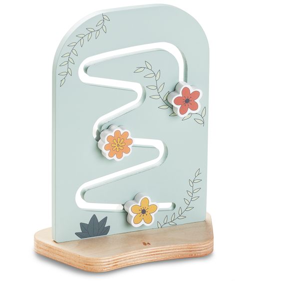 Hauck Hochstuhl Alpha Plus Natur im Sparset - inkl. Sitzkissen + Play Tray Basis + Spielzeug Play Planting mit Motorikbrett Flowers