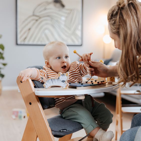 Hauck Alpha Plus natural high chair in economy set - incl. seat cushion + Play Tray base + Play Planting toy with Flowers motor activity board