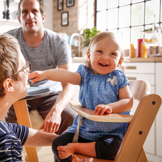 Hauck Alpha Plus natural high chair in economy set - incl. seat cushion + Play Tray base + Play Planting toy with Flowers motor activity board