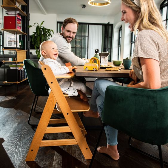 Hauck Alpha Plus natural high chair in economy set - incl. seat cushion + Play Tray base + Play Planting toy with Flowers motor activity board