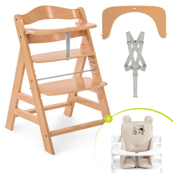 Hauck Highchair Alpha Plus Natur - in the value set incl. seat reducer Winnie the Pooh - Disney