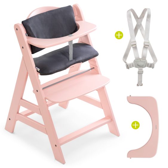 Hauck High chair Alpha Plus Rose - in economy set incl. seat cushion Deluxe Grey - Pink