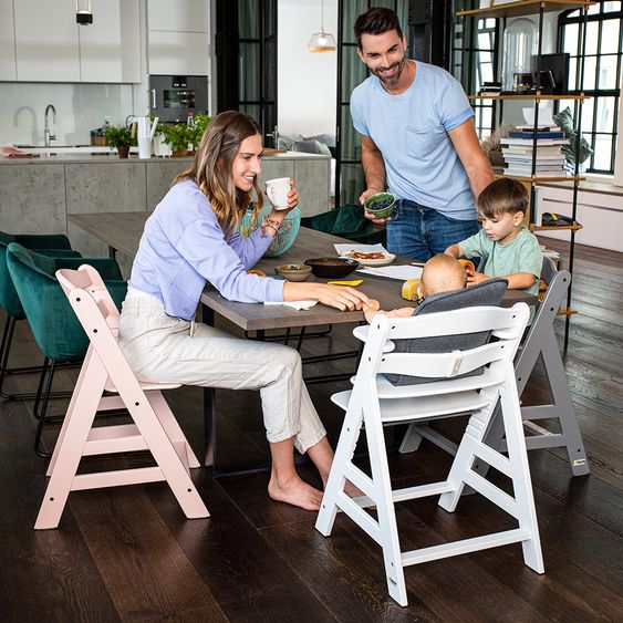 Hauck High chair Alpha Plus Rose - in economy set incl. seat cushion Deluxe Grey - Pink