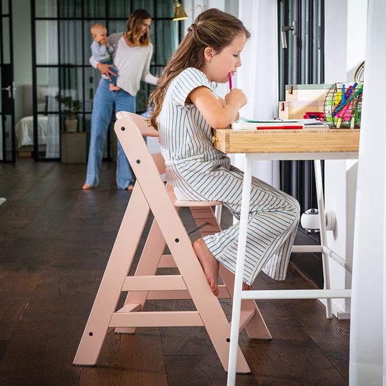 Hauck High chair Alpha Plus Rose - in economy set incl. seat cushion Deluxe Grey - Pink