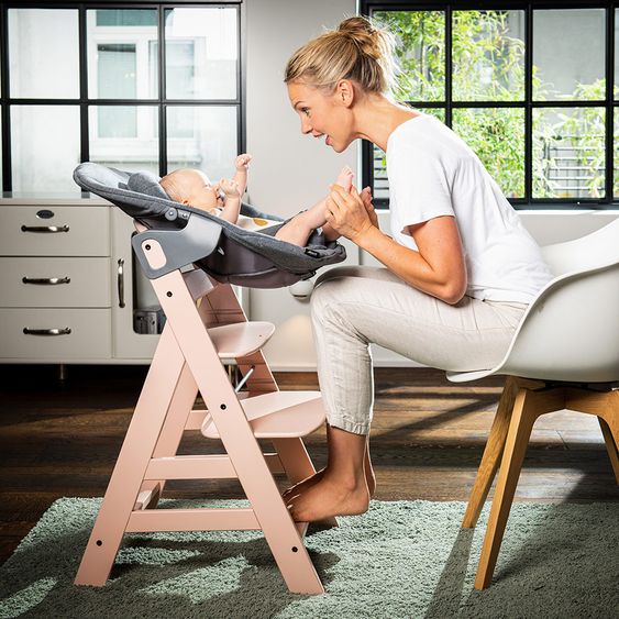 Hauck High chair Alpha Plus Rose - in economy set incl. seat cushion Deluxe Grey - Pink