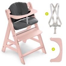 High chair Alpha Plus Rose - in economy set incl. seat cushion Jersey Charcoal - Pink