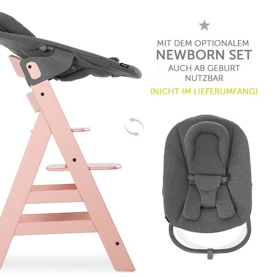Hauck Hochstuhl Alpha Plus Rose - im Sparset inkl. Sitzkissen Jersey Charcoal - Rosa