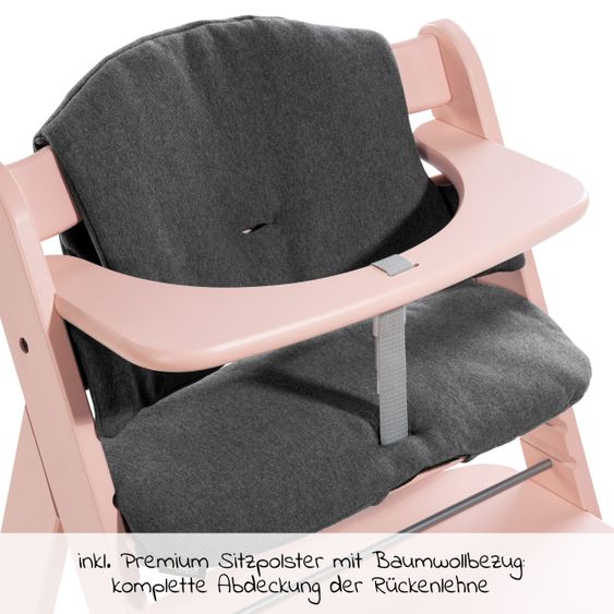 Hauck Hochstuhl Alpha Plus Rose - im Sparset inkl. Sitzkissen Jersey Charcoal - Rosa