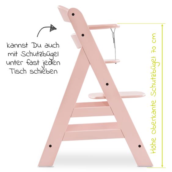 Hauck Hochstuhl Alpha Plus Rose - im Sparset inkl. Sitzkissen Jersey Charcoal - Rosa