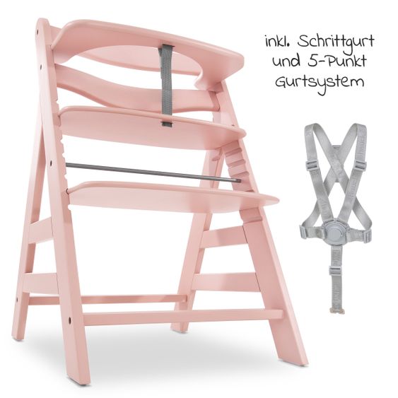 Hauck Hochstuhl Alpha Plus Rose - im Sparset inkl. Sitzkissen Jersey Charcoal - Rosa