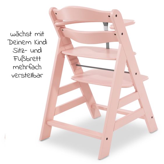Hauck Hochstuhl Alpha Plus Rose - im Sparset inkl. Sitzkissen Jersey Charcoal - Rosa
