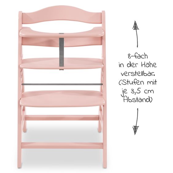 Hauck Hochstuhl Alpha Plus Rose - im Sparset inkl. Sitzkissen Jersey Charcoal - Rosa