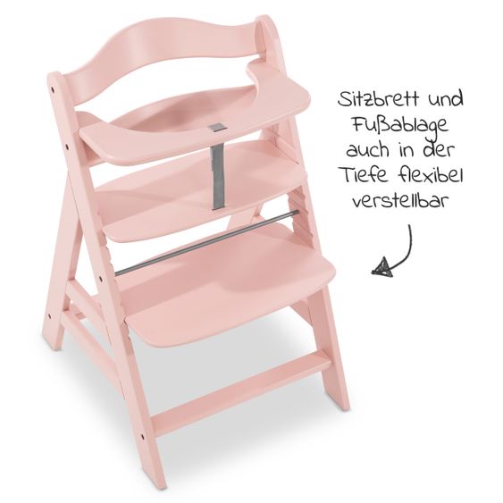 Hauck Hochstuhl Alpha Plus Rose - im Sparset inkl. Sitzkissen Jersey Charcoal - Rosa