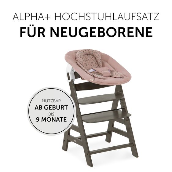 Hauck Hochstuhl Alpha Plus Select 4-tlg. Newborn Set - inkl. 2in1 Babyaufsatz & Wippe Disney Bambi Rose + Essbrett - Charcoal