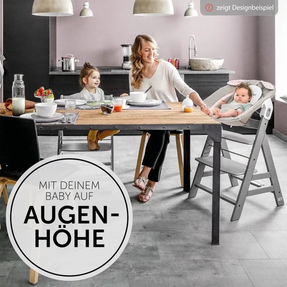 Hauck Hochstuhl Alpha Plus Select 4-tlg. Newborn Set - inkl. 2in1 Babyaufsatz & Wippe Disney Bambi Rose + Essbrett - Charcoal